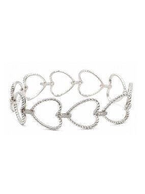 Genuine 0.40 Cts Diamond Heart Bracelet Solid .925 Sterling Silver